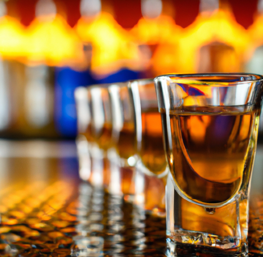 Image of shot glasses sitting on a bar